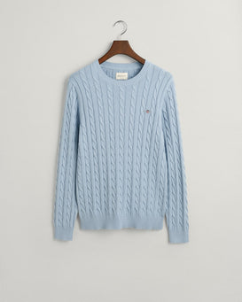 Gant Cotton Cable Knit Crew Neck Sweater-Knitwear-Gant-Blue-M-Diffney Menswear