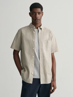 Gant Regular Fit Micro Checked Poplin Short Sleeve Shirt-Casual shirts-Gant-Yellow-S-Diffney Menswear