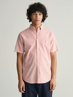 Gant Regular Fit Striped Cotton Linen Short Sleeve Shirt-Casual shirts-Gant-Pink-S-Diffney Menswear