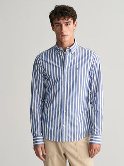 Gant Regular Fit Wide Striped Poplin Shirt-Casual shirts-Gant-Blue-S-Diffney Menswear