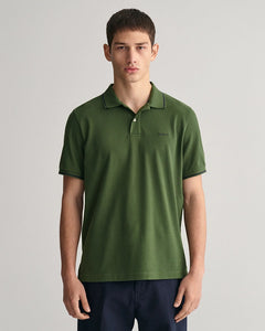 Gant Tipped Piqué Polo Shirt-Tops-Gant-Green-S-Diffney Menswear