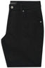 Black pants with a brand label on a white background