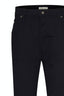 Navy pants with a brand label on a white background