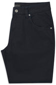 Navy pants with a visible brand label on a white background