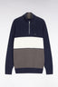 Eden Park Brown And Navy Cotton Trucker Collar Sweater With Stripe Effect