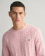 Gant Cotton Cable Knit Crew Neck Sweater-Knitwear-Gant-Pink-M-Diffney Menswear