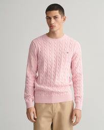 Gant Cotton Cable Knit Crew Neck Sweater-Knitwear-Gant-Pink-M-Diffney Menswear