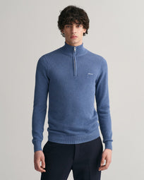 Gant Cotton Piqué Half-Zip Sweater-Knitwear-Gant-Denim-S-Diffney Menswear