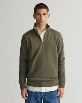 Gant Shield Half-Zip Sweatshirt-Knitwear-Gant-Khaki-S-Diffney Menswear