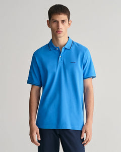 Gant Tipped Piqué Polo Shirt-Tops-Gant-Bright Blue-S-Diffney Menswear