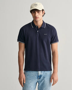 Gant Tipped Piqué Polo Shirt-Tops-Gant-Navy-S-Diffney Menswear