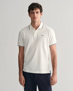 Gant Tipped Piqué Polo Shirt-Tops-Gant-White-S-Diffney Menswear