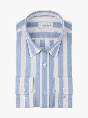 Profuomo Cotton-Linen Striped Shirt-Casual shirts-Profuomo-Blue-S-Diffney Menswear