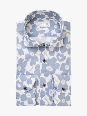 Profuomo Cutaway Flower Print Shirt-Casual shirts-Profuomo-Blue-S-Diffney Menswear