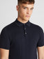 Slim Fit Knitted Cotton Short-Sleeve Polo-Tops-Remus Uomo-Navy-S-Diffney Menswear