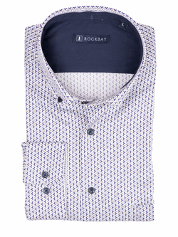 Rockbay Beige and Navy Print Button Down Shirt